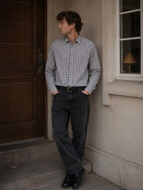 Britches XL Gray Check Button Up Shirt Mens Long Sleeve Dress Casual Plaid
